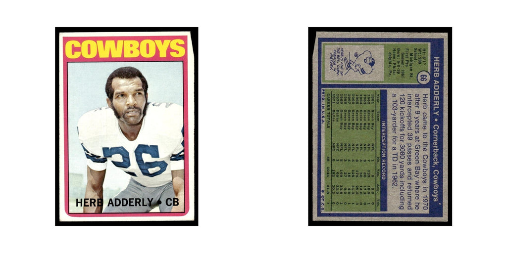 Herb Adderly 1972 Topps (Damaged) #66 Dallas Cowboys Football Card Poor