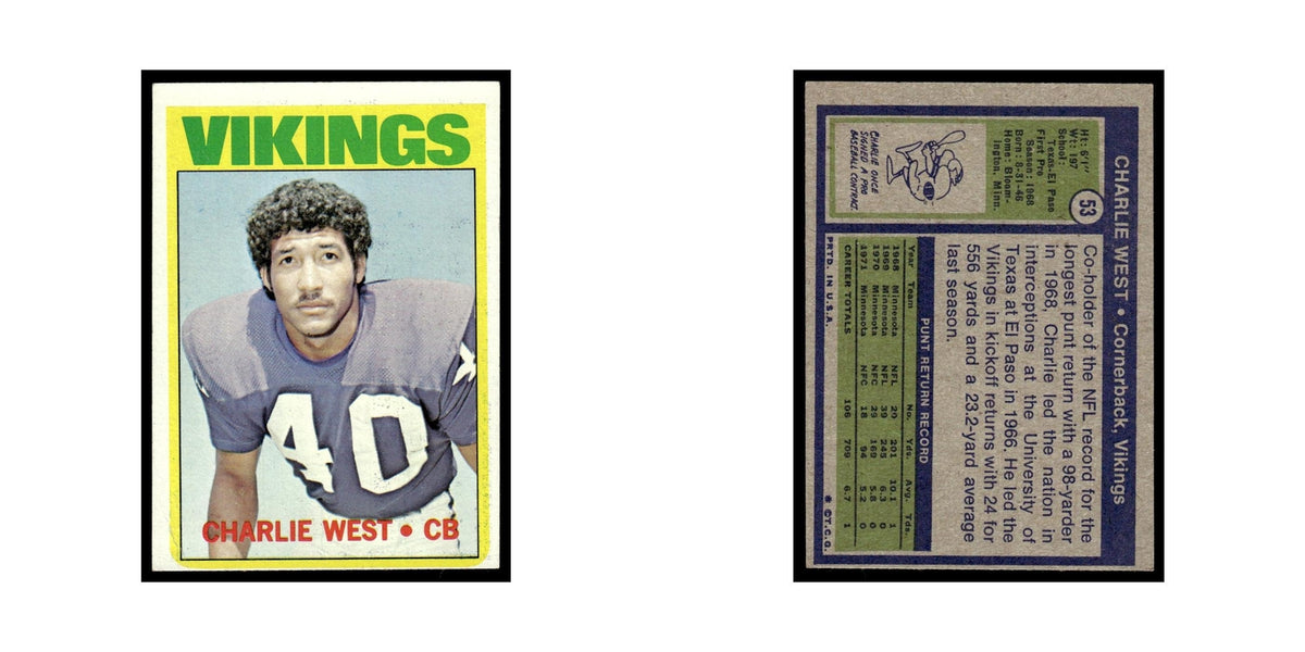 Charlie West 1972 Topps (Damaged) #53 Minnesota Vikings Football Card Poor