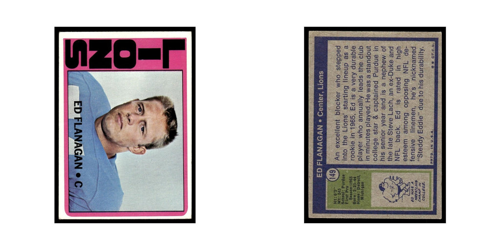 Ed Flanagan 1972 Topps (Damaged) #149 Detroit Lions Football Card Poor