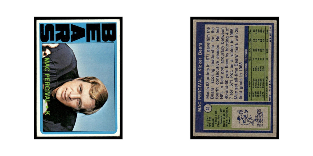 Mac Percival 1972 Topps (Damaged) #41 Chicago Bears Football Card Poor