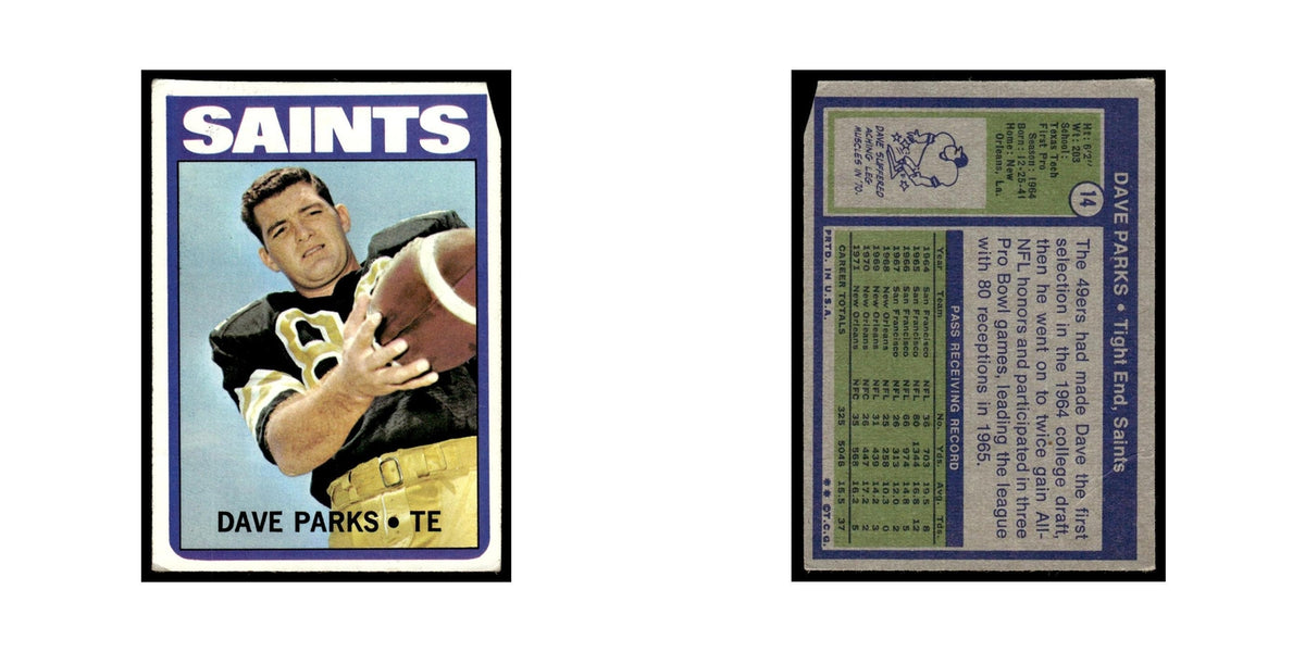 Dave Parks 1972 Topps (Damaged) #14 New Orleans Saints Football Card Poor