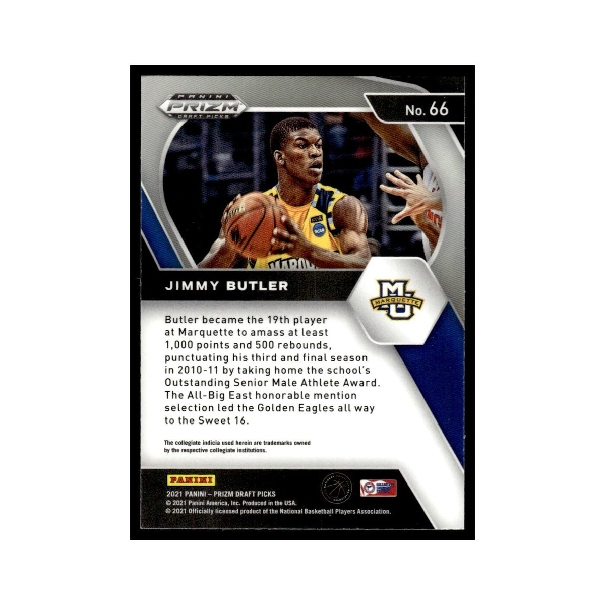 Jimmy Butler 2021 Panini Prizm Draft Picks #66 Marquette Golden Eagles NM