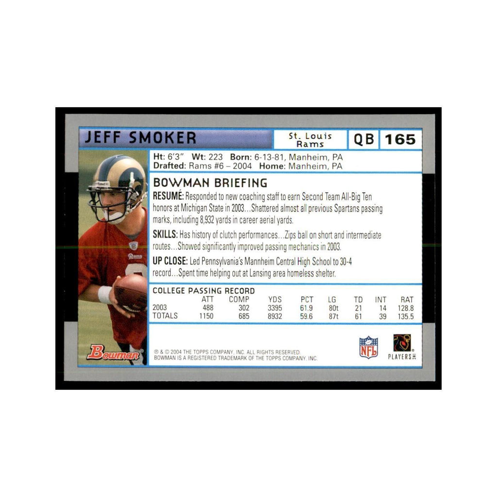 2004 Bowman Jeff Smoker RC Football Cards #165