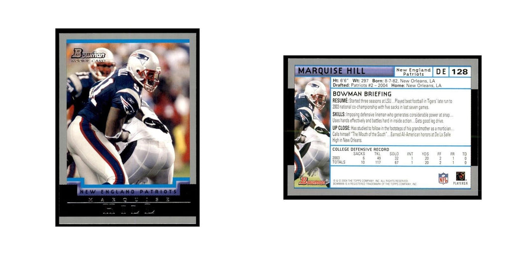2004 Bowman Marquise Hill RC Football Cards #128