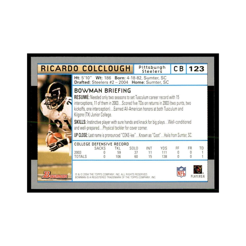 2004 Bowman Ricardo Colclough RC Football Cards #123