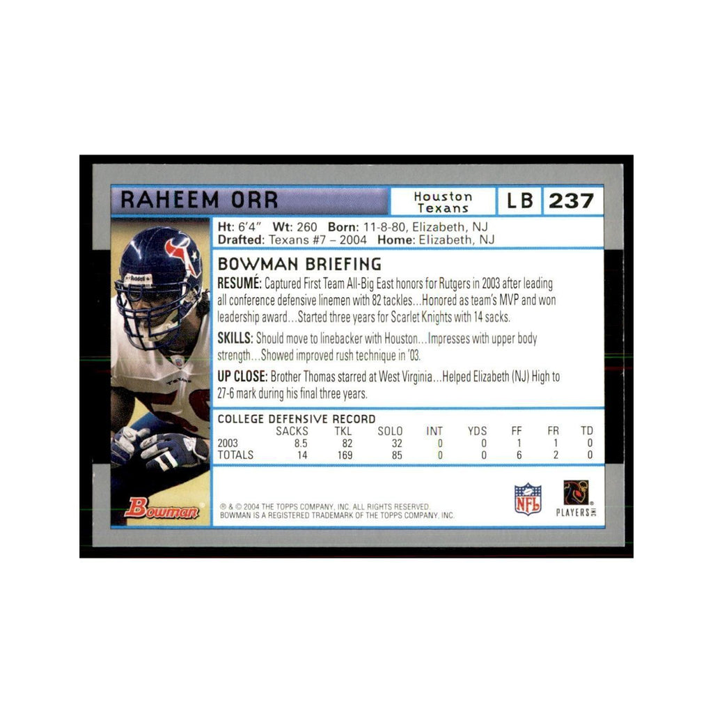 2004 Bowman Raheem Orr RC Football Cards #237