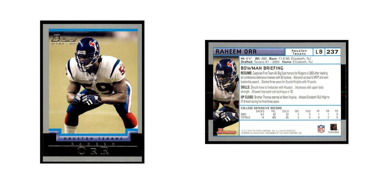 2004 Bowman Raheem Orr RC Football Cards #237