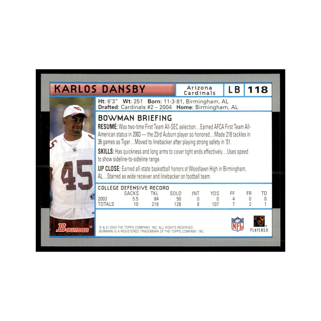 2004 Bowman Karlos Dansby RC Football Cards #118