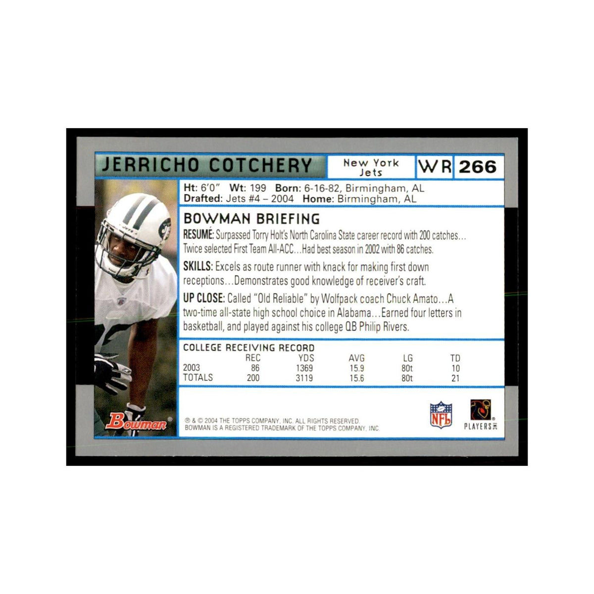 2004 Bowman Jerricho Cotchery RC Football Cards #266
