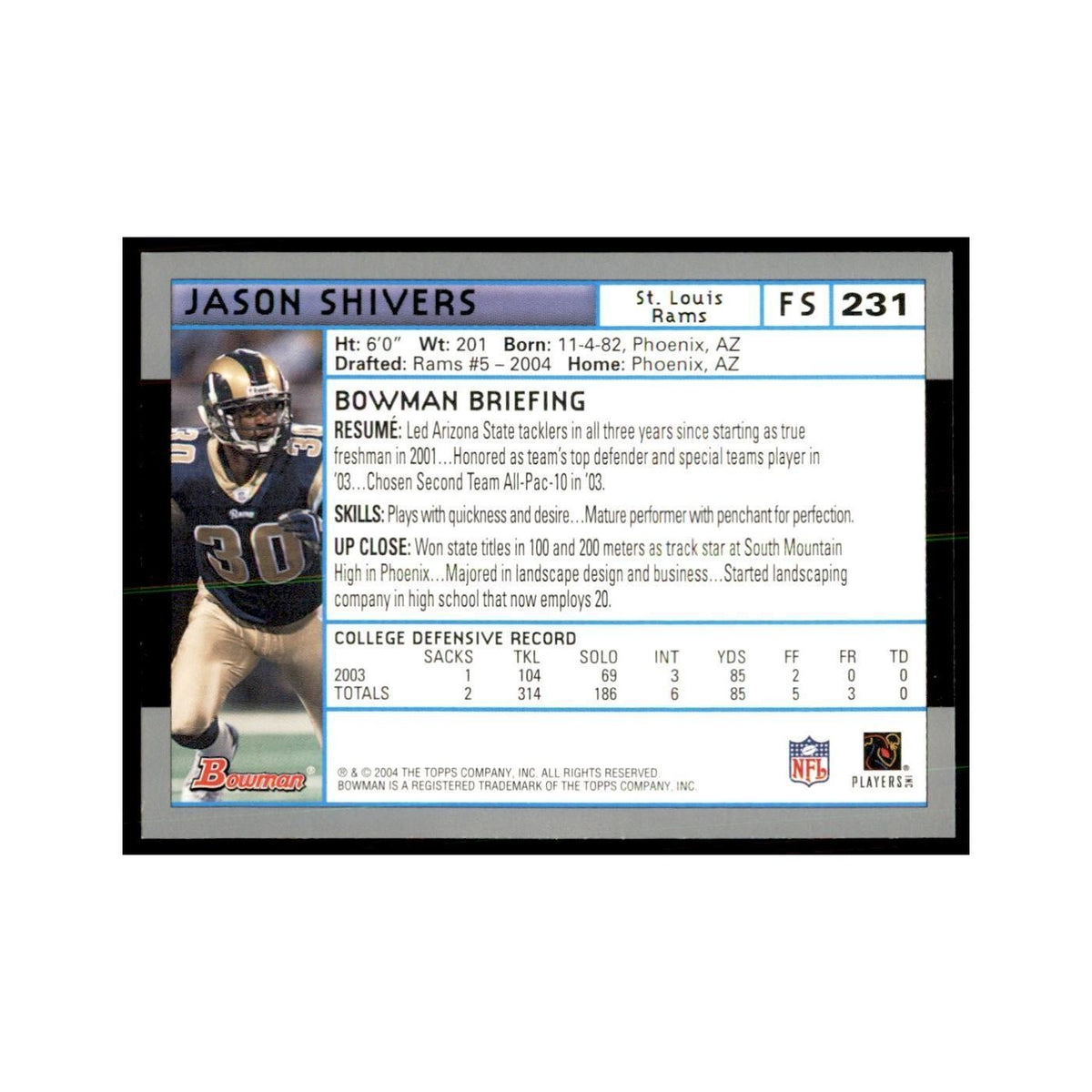 2004 Bowman Jason Shivers RC Football Cards #231