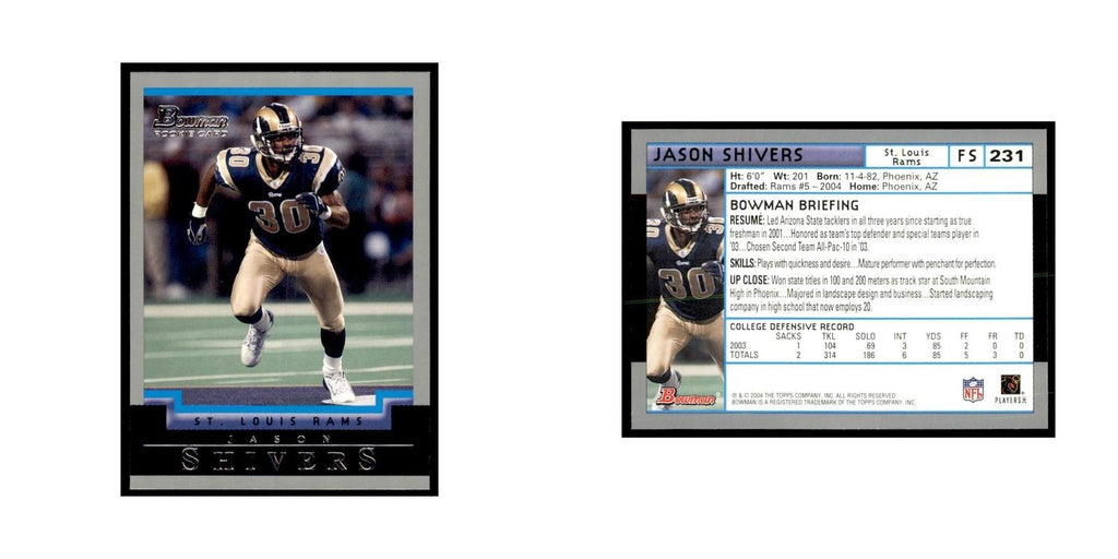 2004 Bowman Jason Shivers RC Football Cards #231