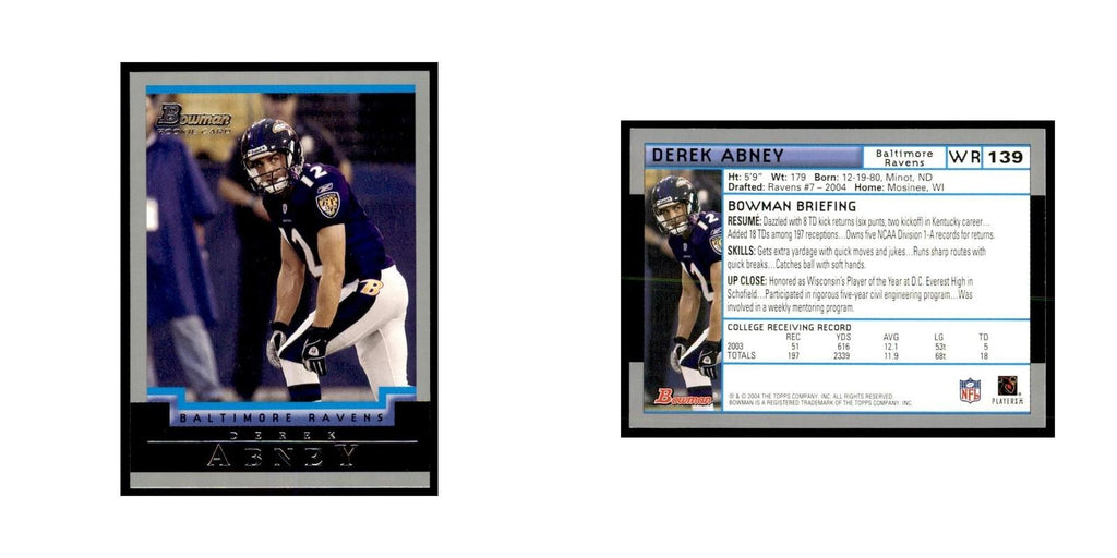 2004 Bowman Derek Abney RC Football Cards #139