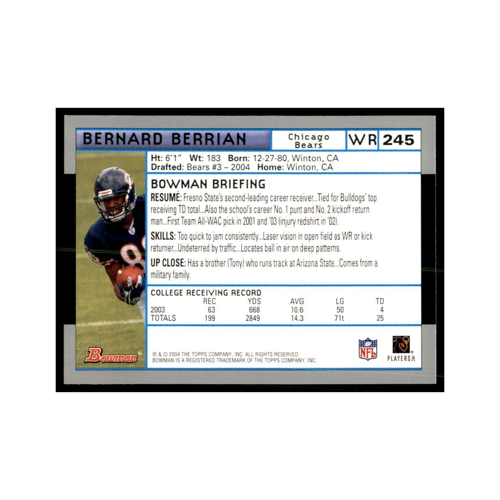 2004 Bowman Bernard Berrian RC Football Cards #245