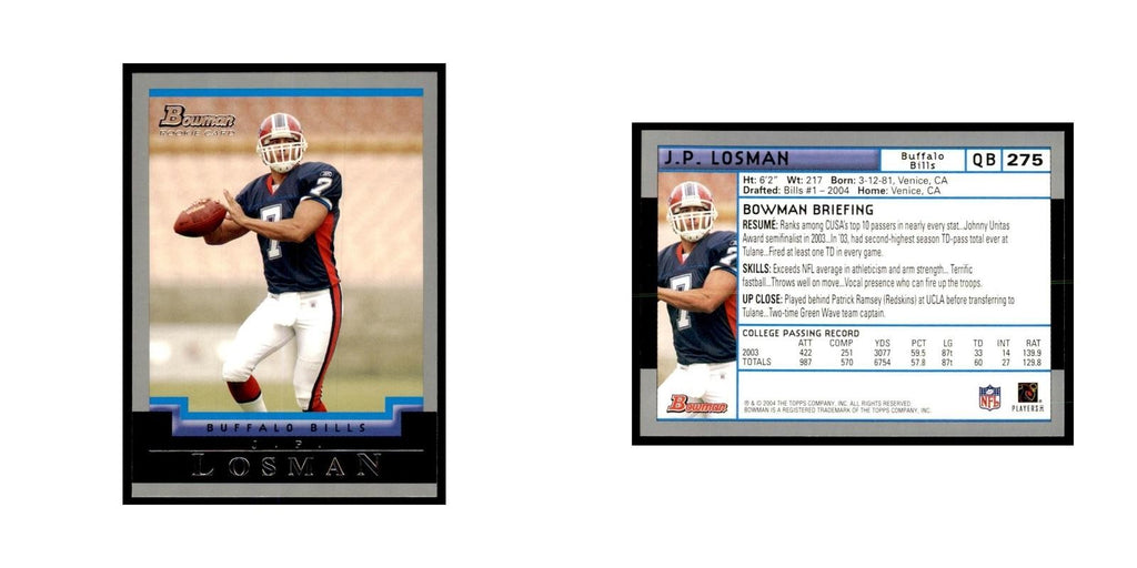 2004 Bowman J.P. Losman RC Football Cards #275
