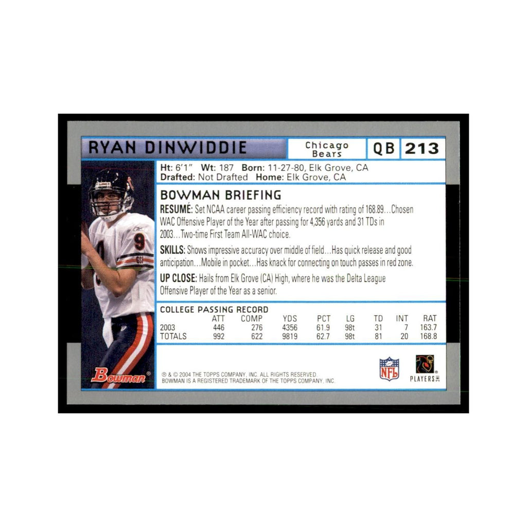 2004 Bowman Ryan Dinwiddie RC Football Cards #213