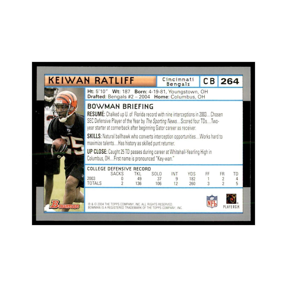 2004 Bowman Keiwan Ratliff RC Football Cards #264