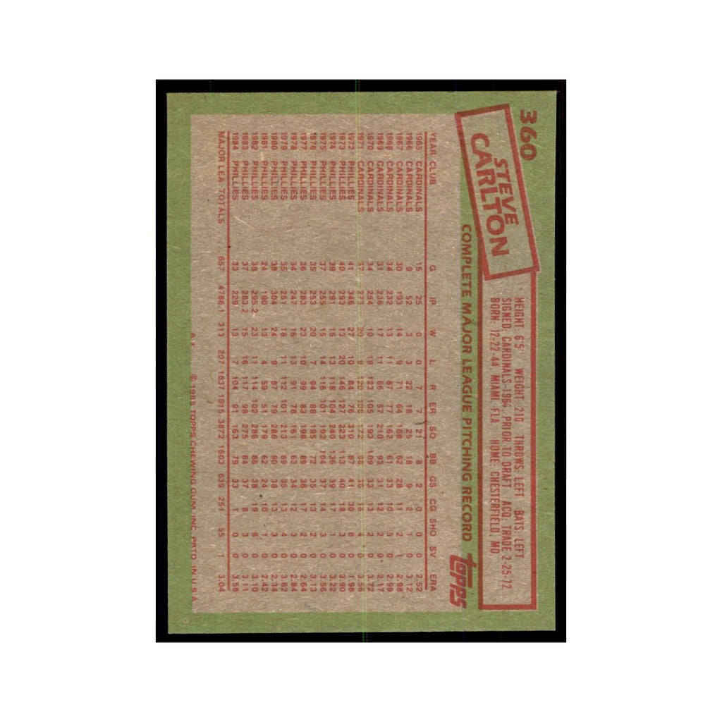 1985 Topps Steve Carlton Baseball Cards #360