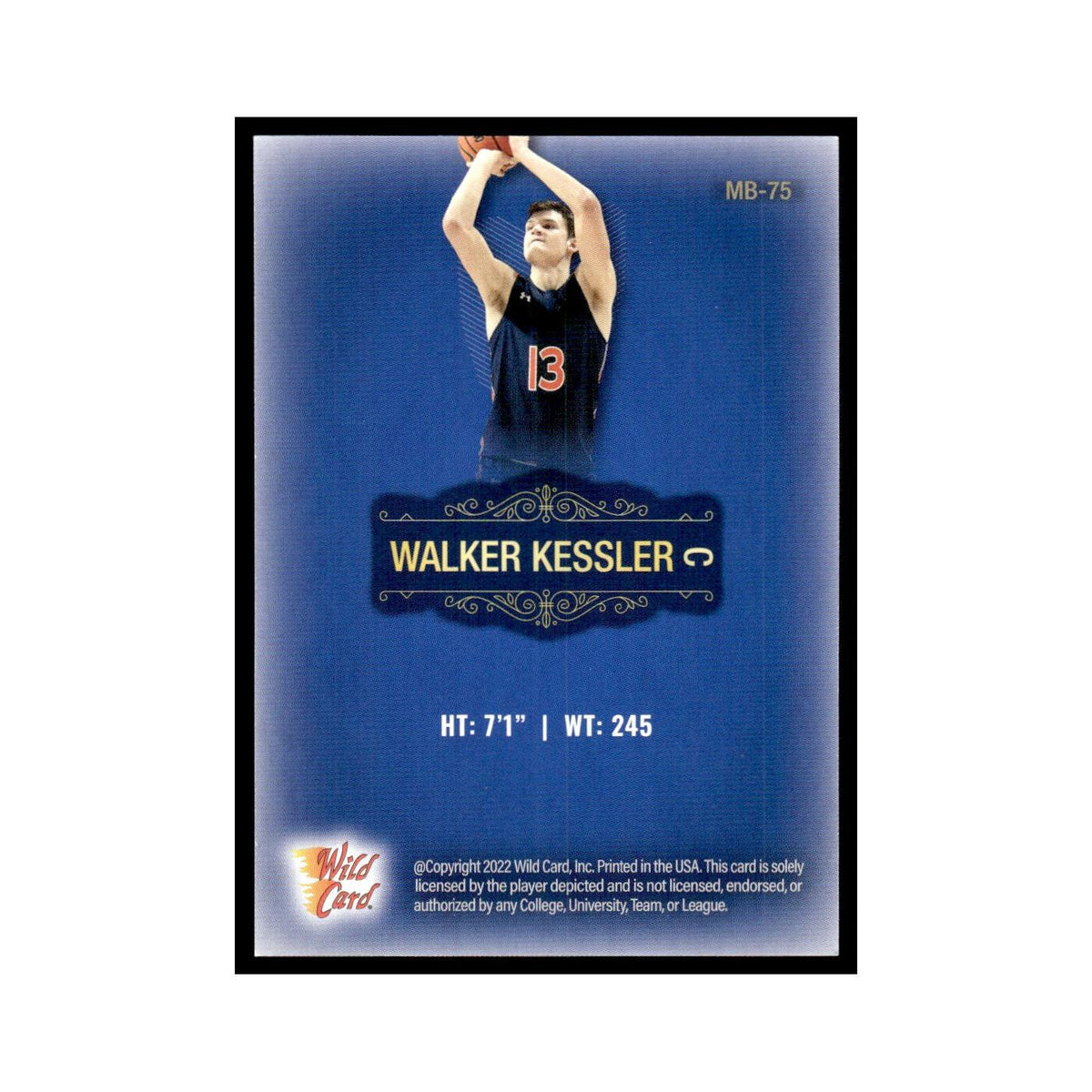 Walker Kessler 2022 Wild Card Matte #MB-75 Auburn Tigers Basketball Card NM