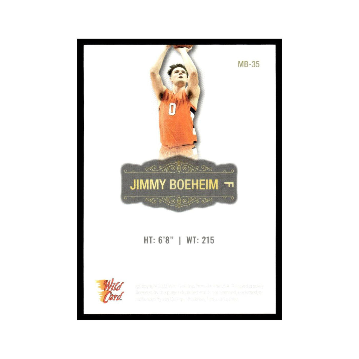 Jimmy Boeheim 2022 Wild Card Matte #MB-35 Basketball Card NM