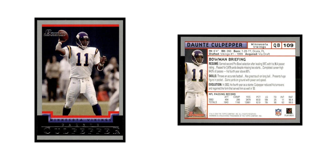 2004 Bowman Daunte Culpepper Football Cards #109