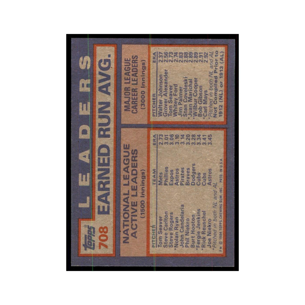 1984 Topps Carlton/Seaver/Rogers Baseball Cards #708