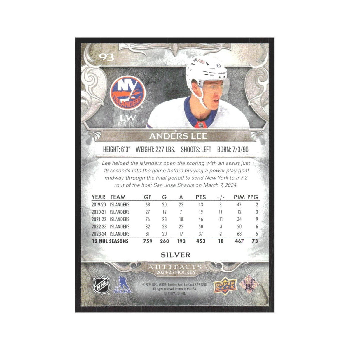 2024 Upper Deck Artifacts Anders Lee New York Islanders #93