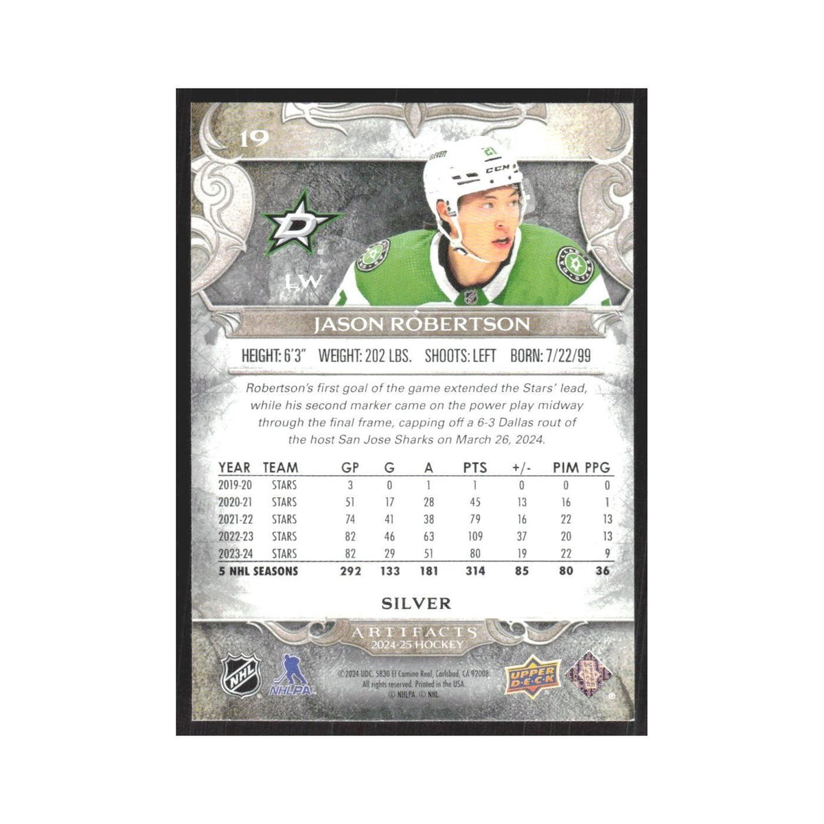 2024 Upper Deck Artifacts Jason Robertson Dallas Stars #19