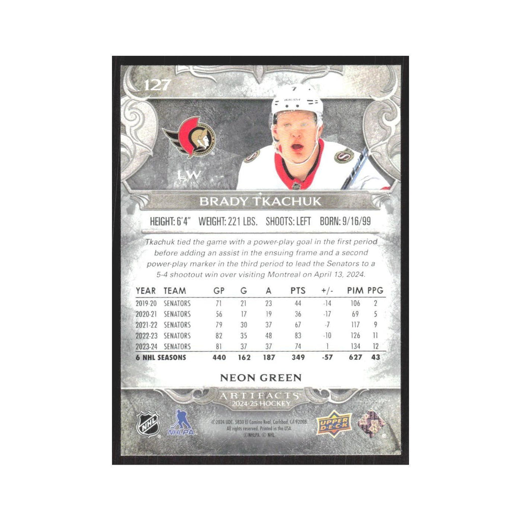 2024 Upper Deck Artifacts Brady Tkachuk Ottawa Senators #127