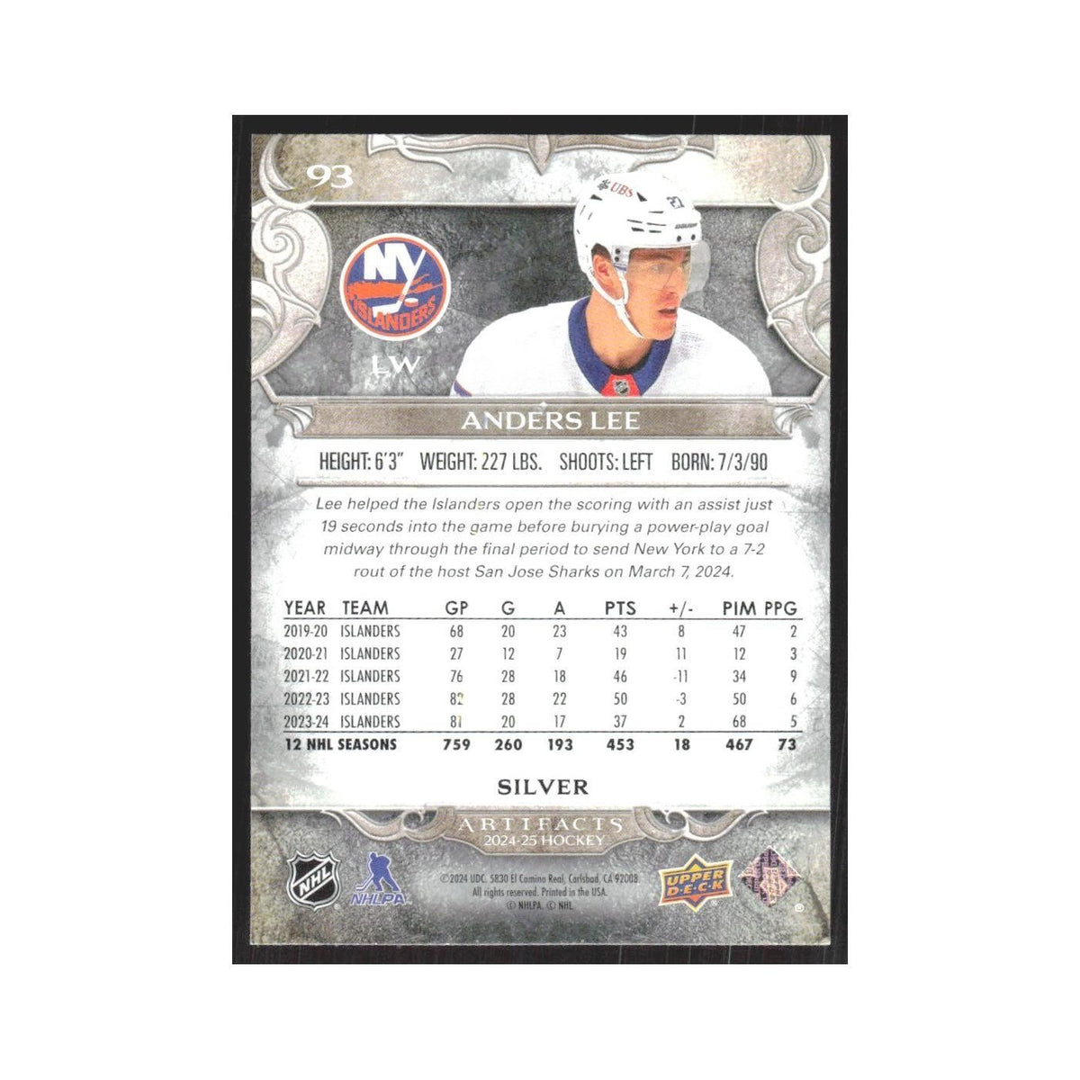 2024 Upper Deck Artifacts Anders Lee New York Islanders #93