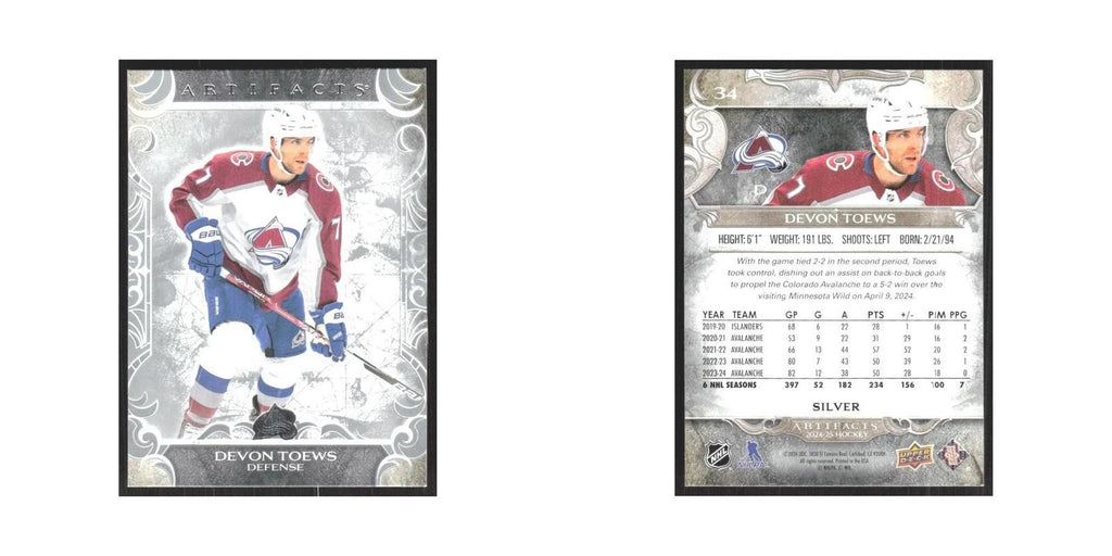 2024 Upper Deck Artifacts Devon Toews Colorado Avalanche #34
