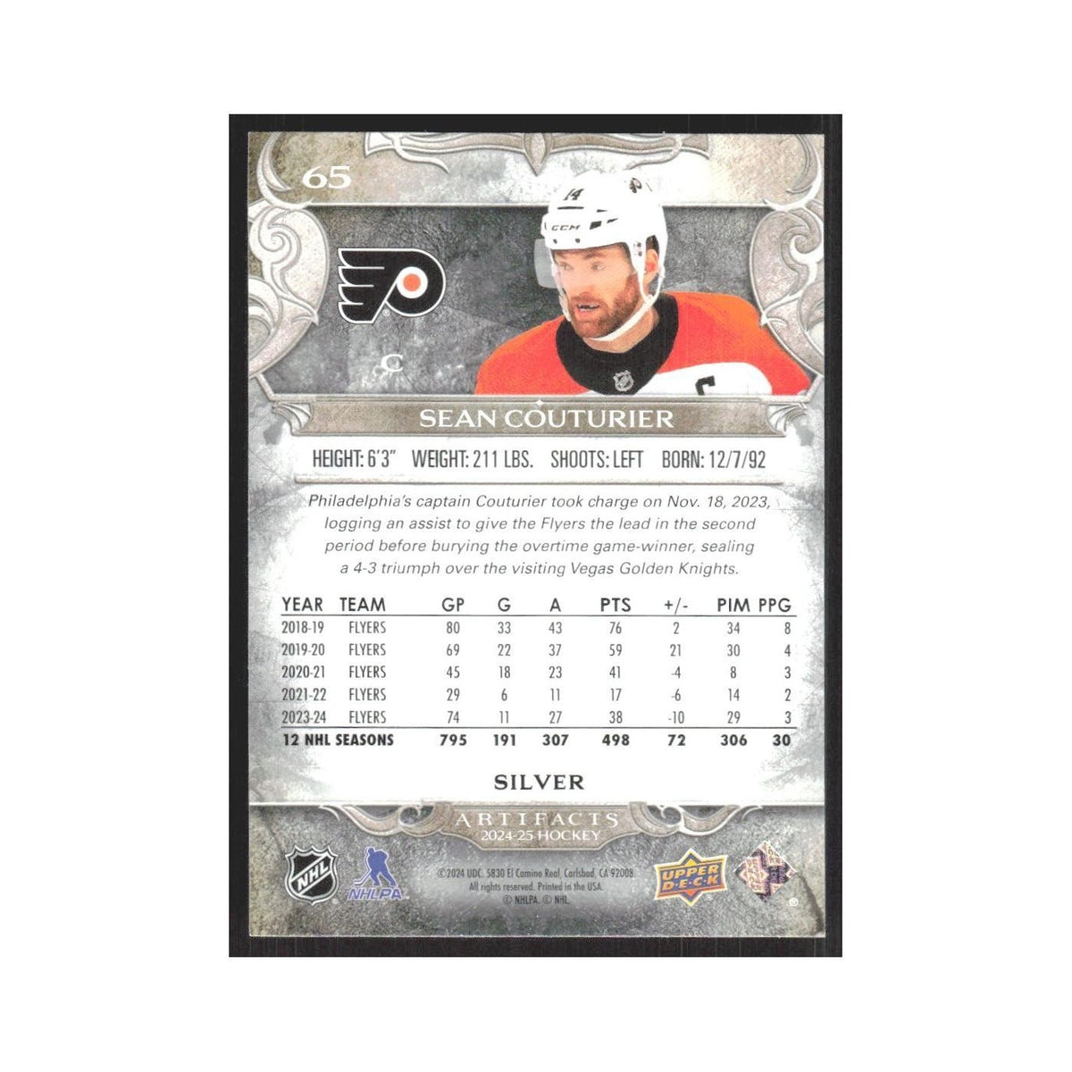 2024 Upper Deck Artifacts Sean Couturier Philadelphia Flyers #65