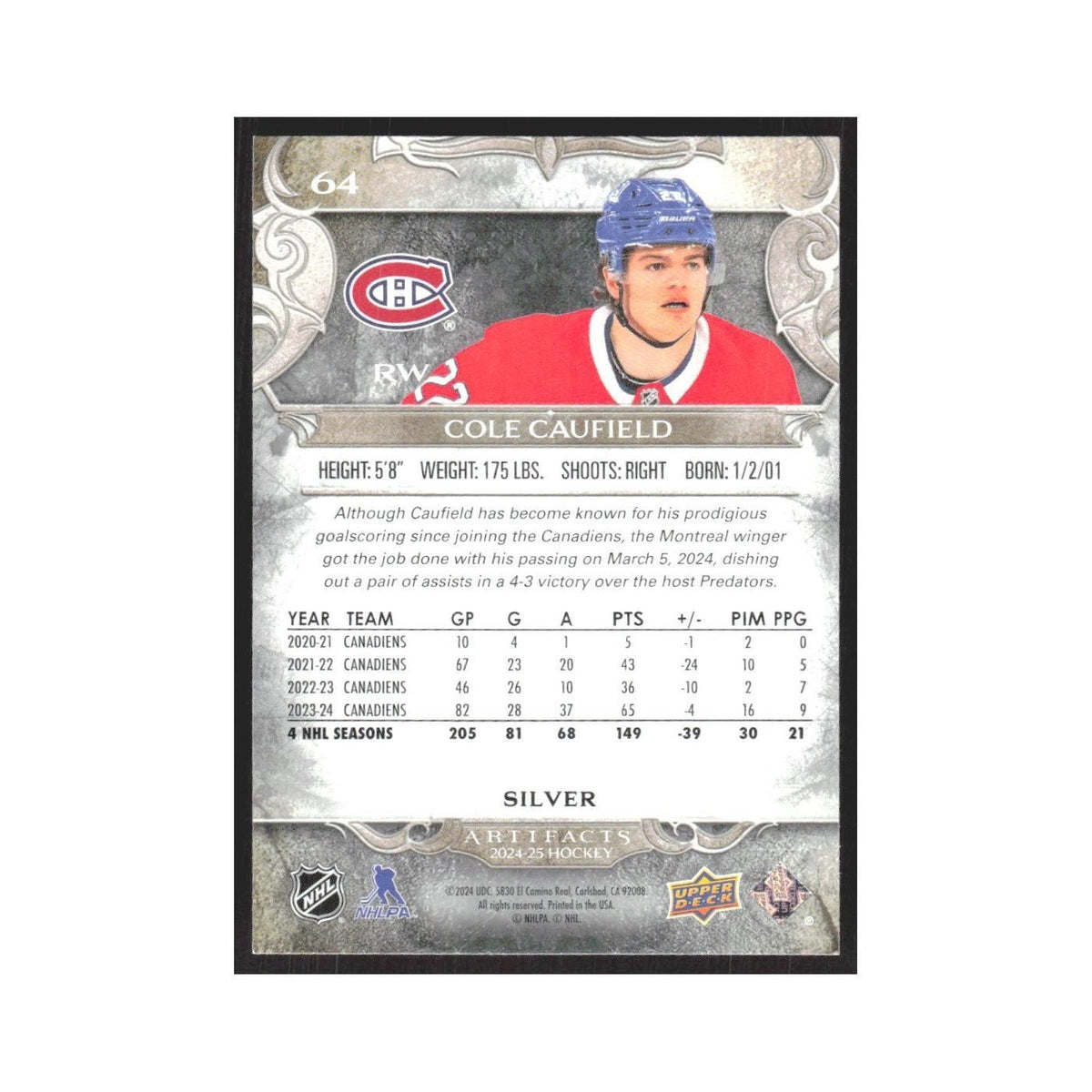 2024 Upper Deck Artifacts Cole Caufield Montreal Canadiens #64
