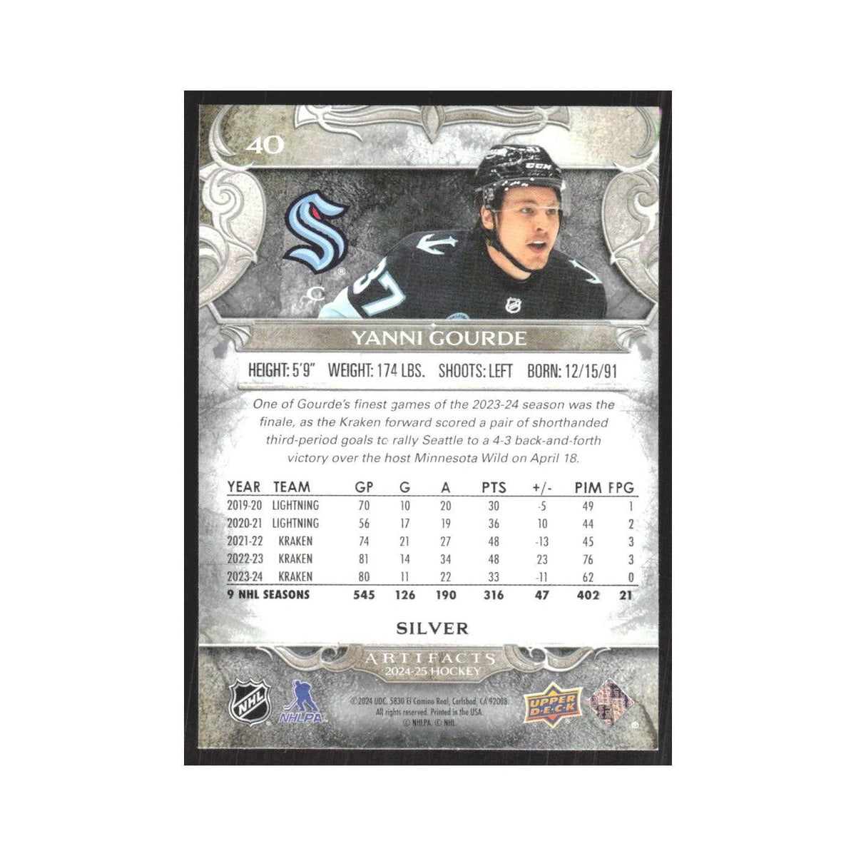 2024 Upper Deck Artifacts Yanni Gourde Seattle Kraken #40