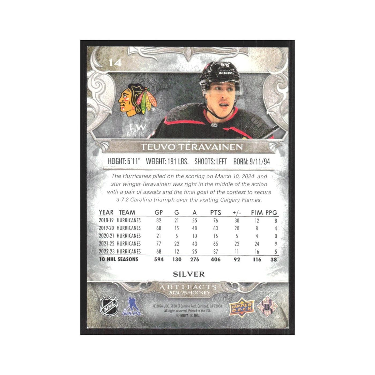 2024 Upper Deck Artifacts Teuvo Teravainen Chicago Blackhawks #14
