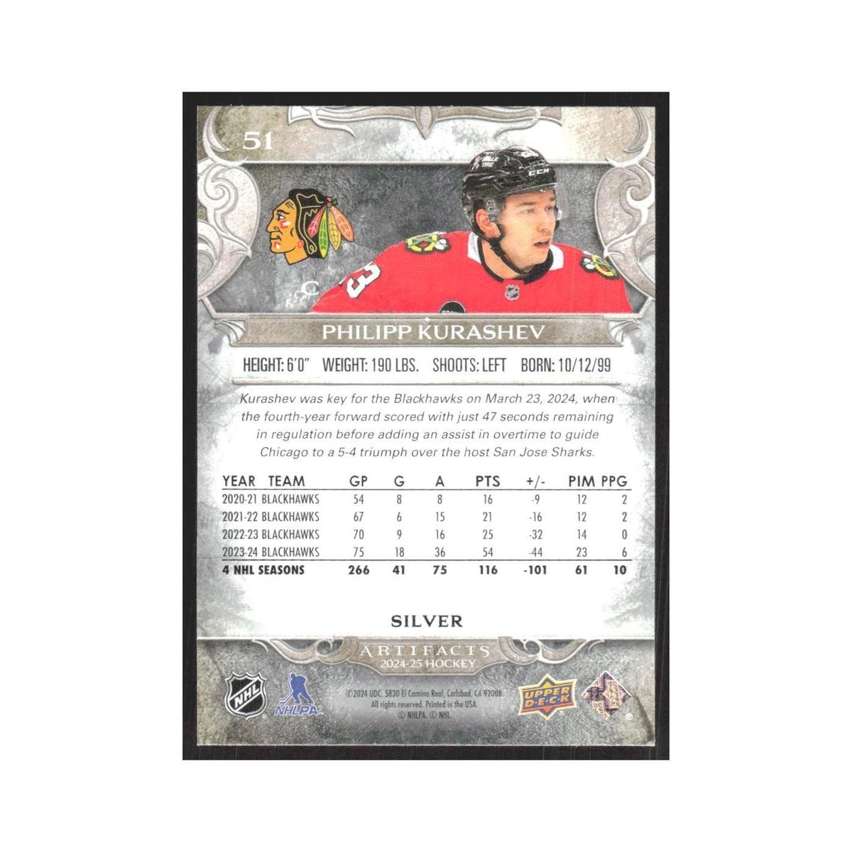 2024 Upper Deck Artifacts Philipp Kurashev Chicago Blackhawks #51