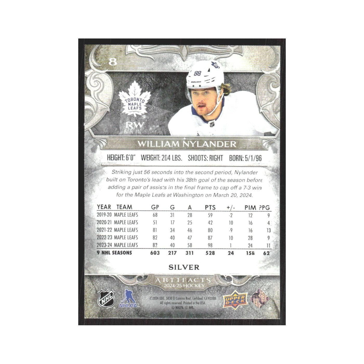 2024 Upper Deck Artifacts William Nylander Toronto Maple Leafs #8