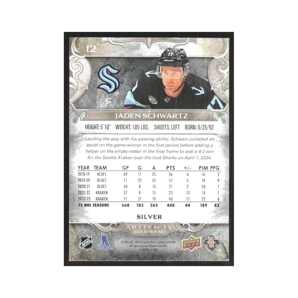 2024 Upper Deck Artifacts Jaden Schwartz Seattle Kraken #12