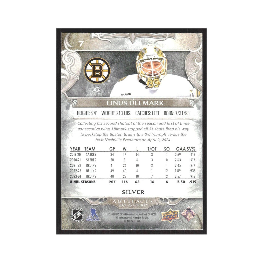 2024 Upper Deck Artifacts Linus Ullmark Ottawa Senators #7