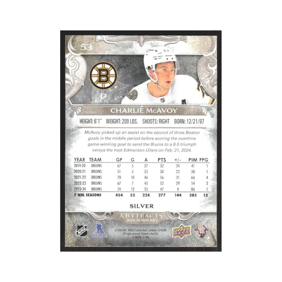 2024 Upper Deck Artifacts Charlie McAvoy Boston Bruins #53