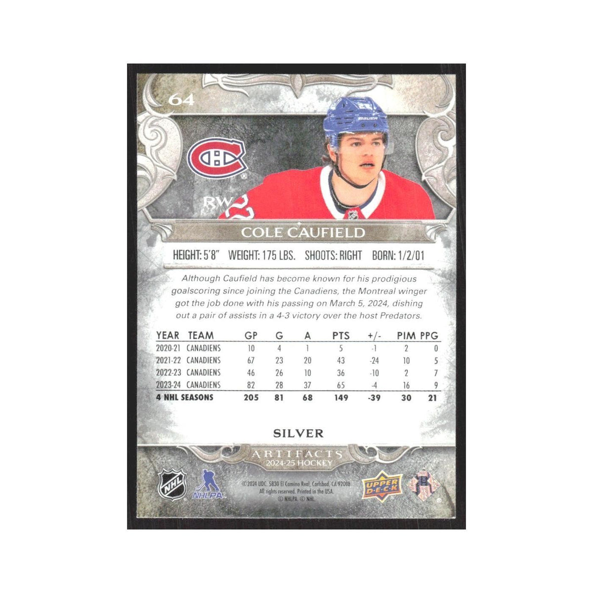 2024 Upper Deck Artifacts Cole Caufield Montreal Canadiens #64