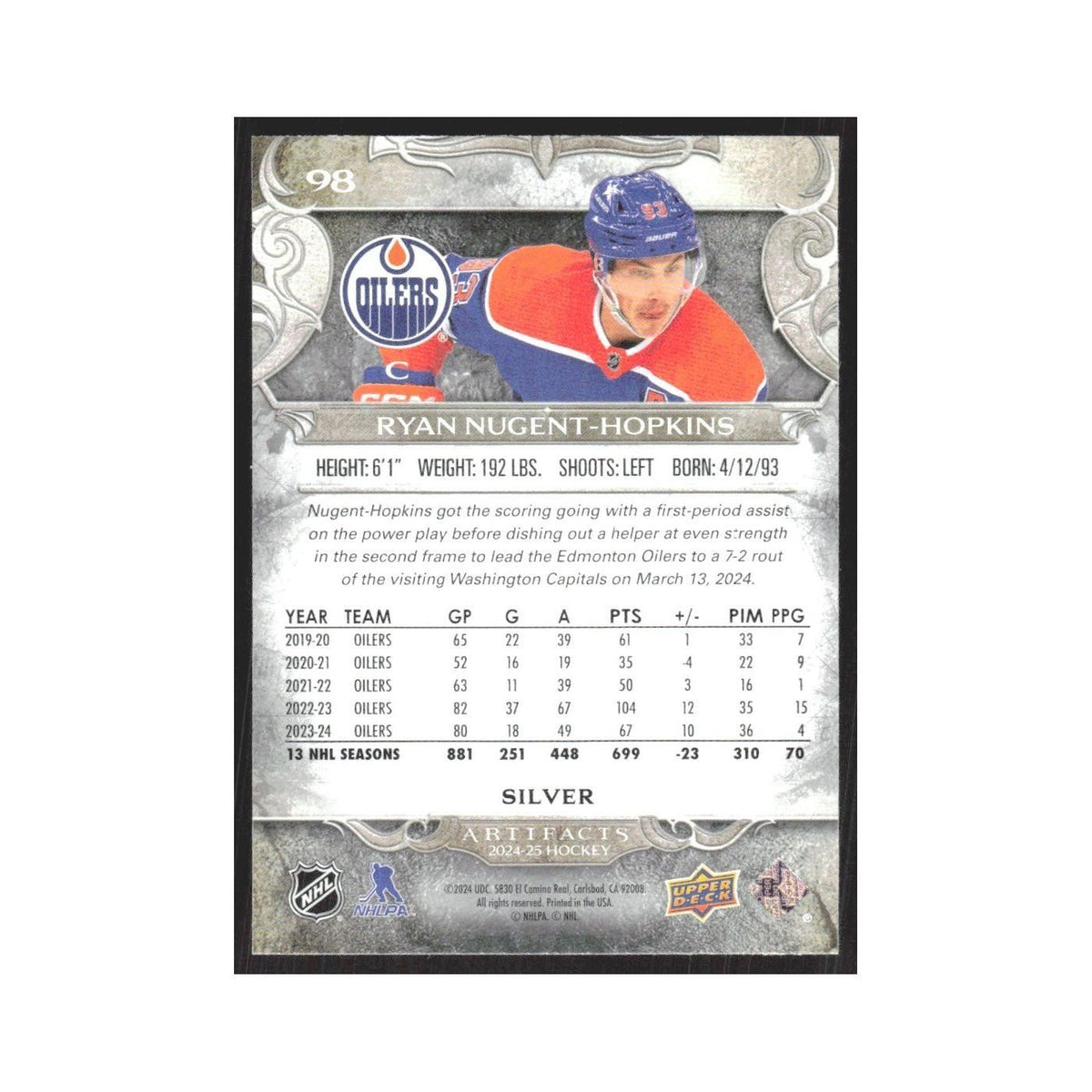 2024 Upper Deck Artifacts Ryan Nugent-Hopkins Edmonton Oilers #98