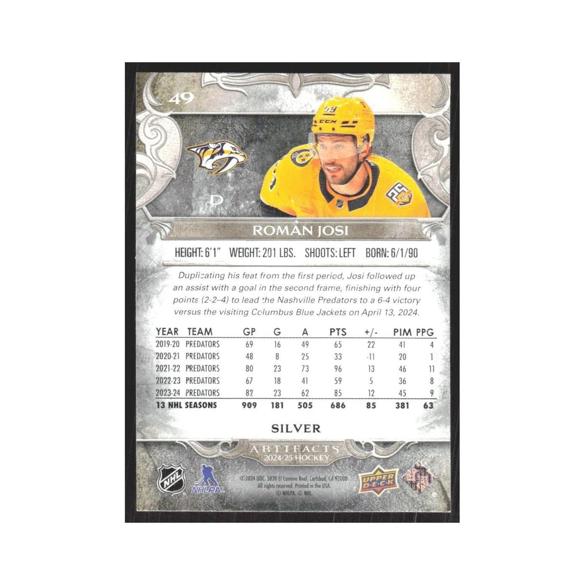 2024 Upper Deck Artifacts Roman Josi Nashville Predators #49