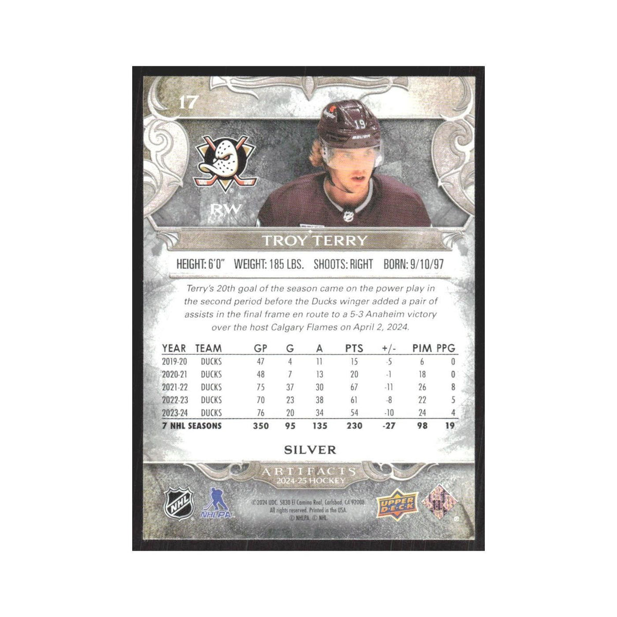 2024 Upper Deck Artifacts Troy Terry Anaheim Ducks #17