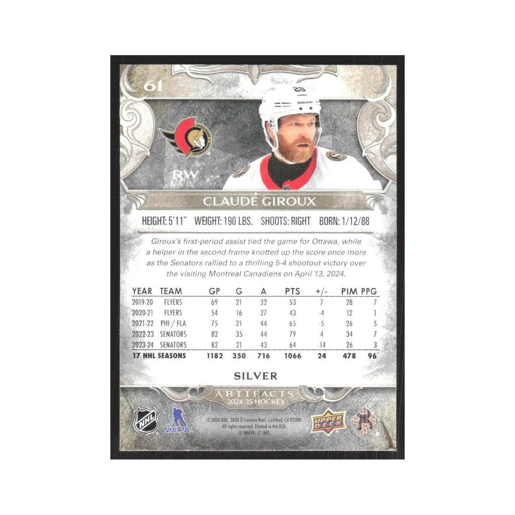 2024 Upper Deck Artifacts Claude Giroux Ottawa Senators #61