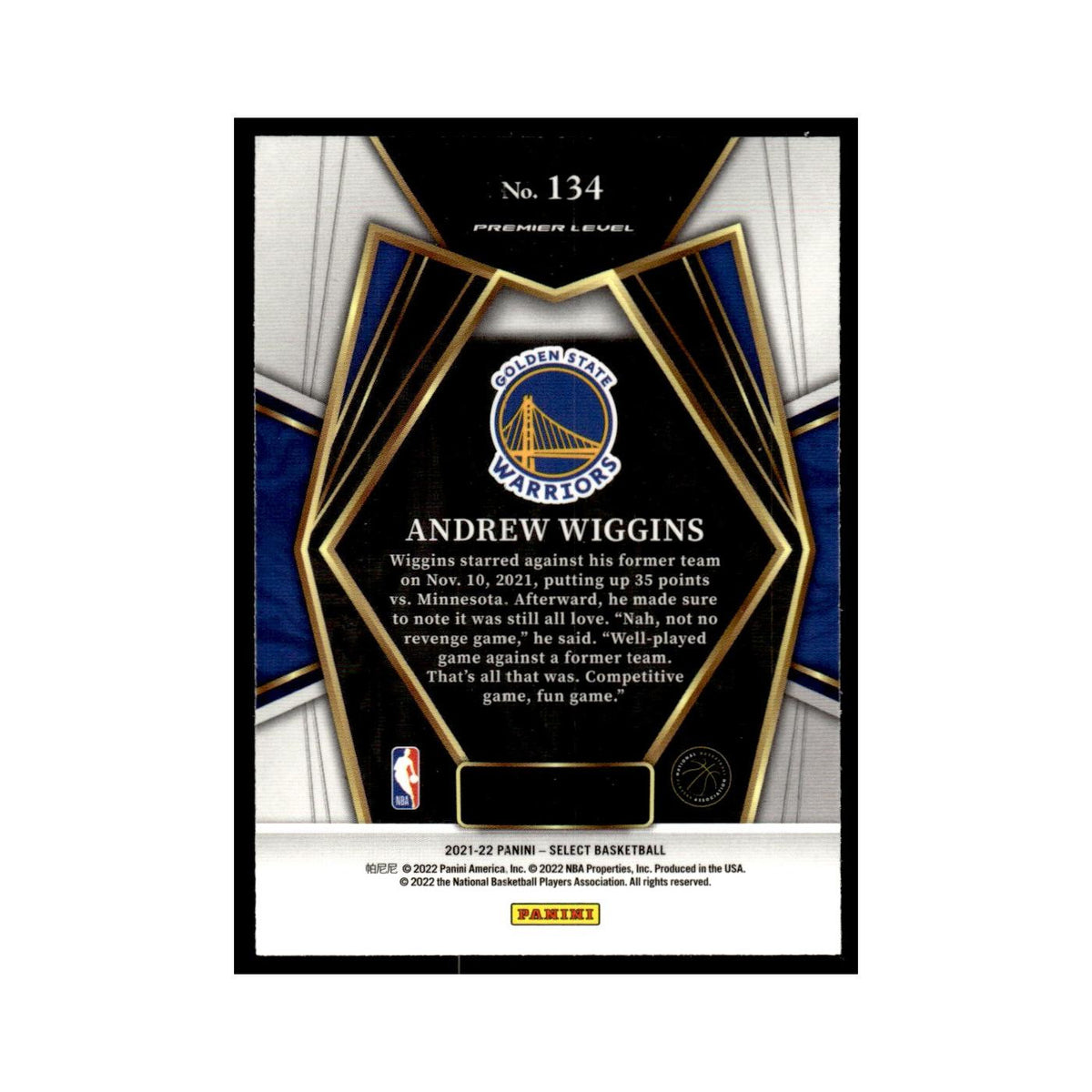 Andrew Wiggins 2021 Panini Select #134 Golden State Warriors Basketball Card NM