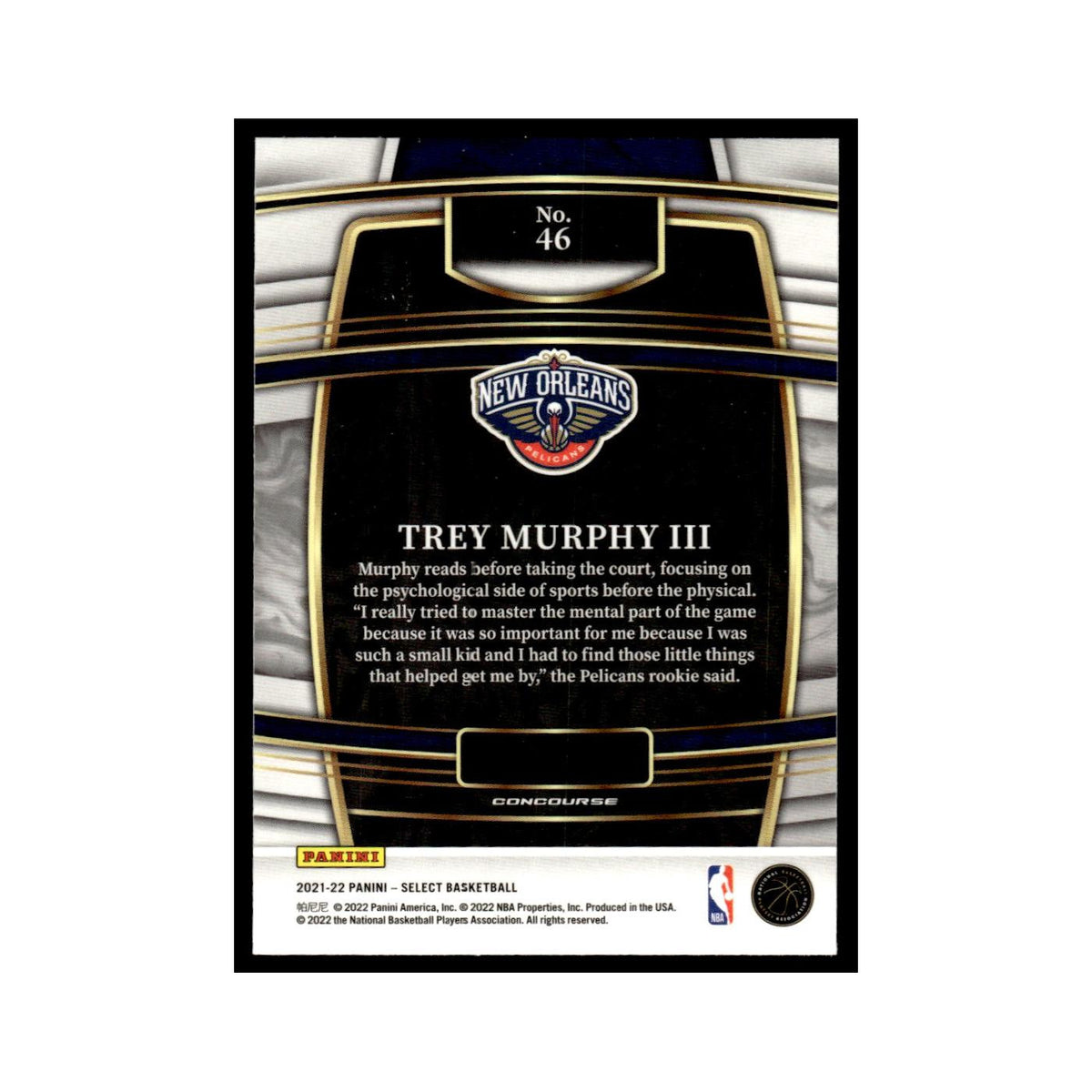 Trey Murphy III 2021 Panini Select #46 New Orleans Pelicans Basketball Card NM