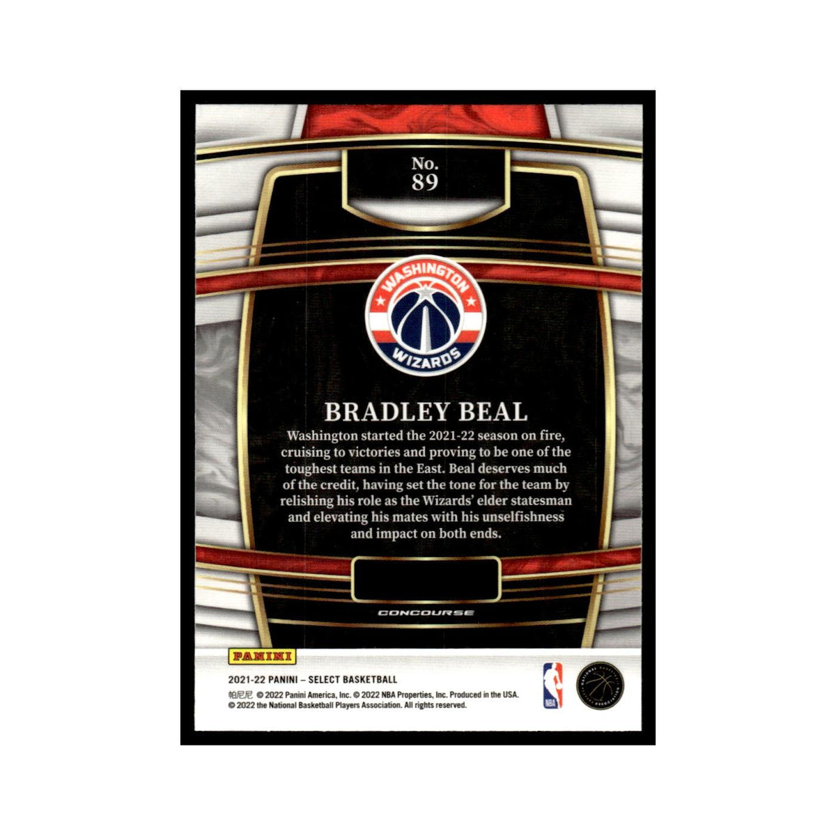 Bradley Beal 2021 Panini Select #89 Washington Wizards Basketball Card NM