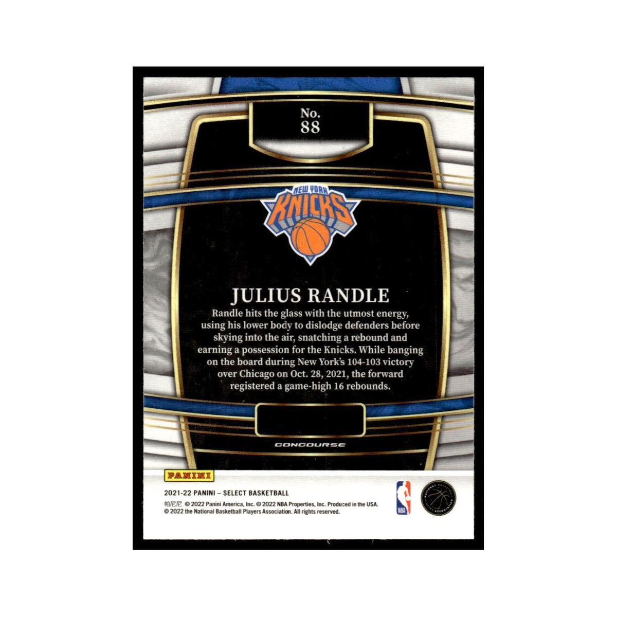 Julius Randle 2021 Panini Select #88 New York Knicks Basketball Card NM