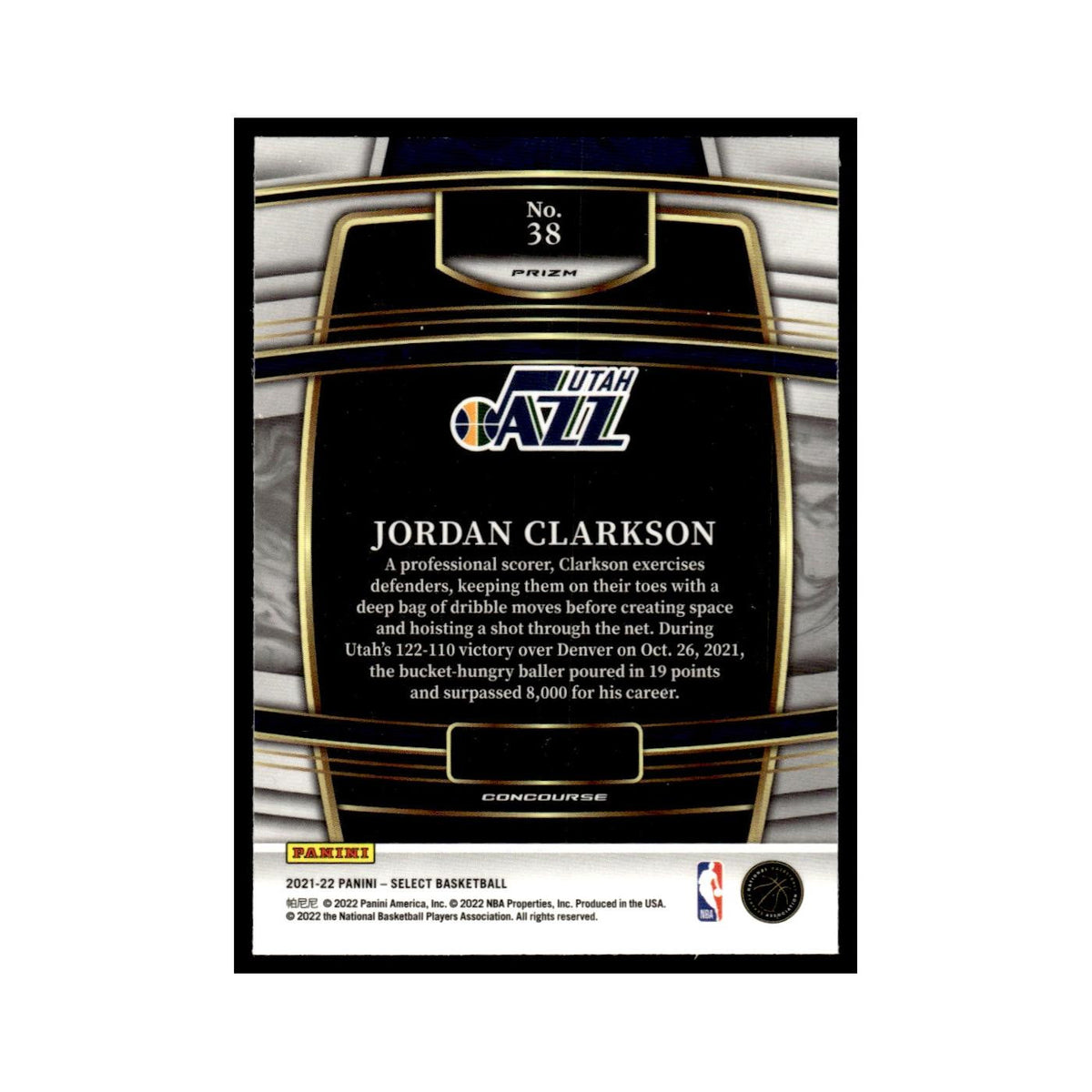 Jordan Clarkson 2021 Panini Select #38 Utah Jazz Basketball Card NM