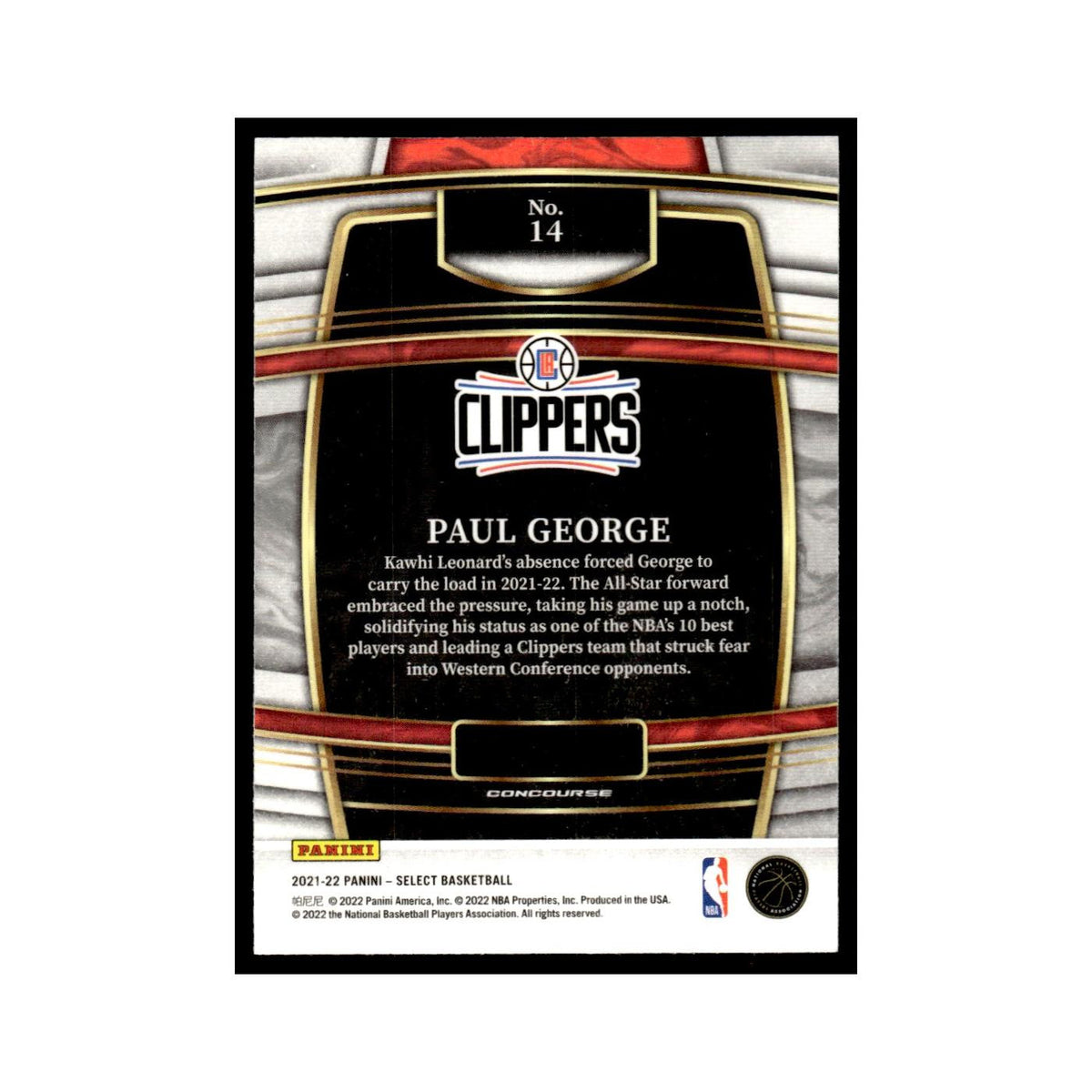 Paul George 2021 Panini Select #14 Los Angeles Clippers Basketball Card NM